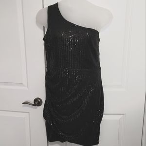One shoulder black sparkle dress 2xl